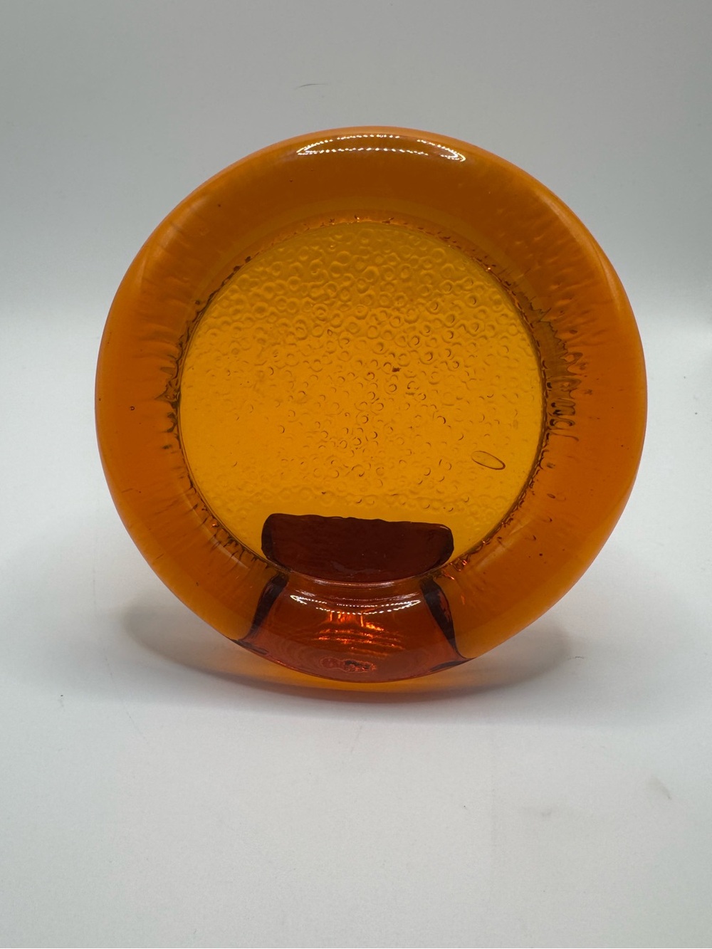 Vintage Amber Art Glass Sculpture – Round Abstract Mid Century Modern Decorative